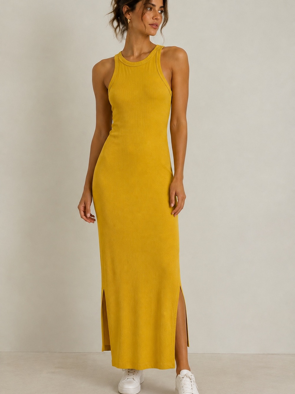 Banana Republic Yellow Ribbed Tank Maxi Dress | Size Small